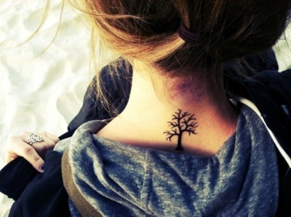 Small Tree Neck Tattoo