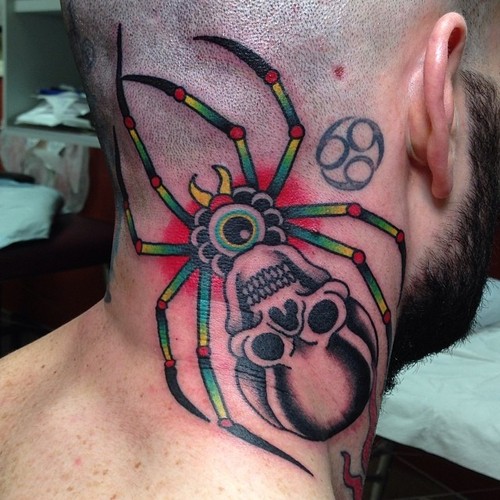 Spider Skull Tattoo On Neck