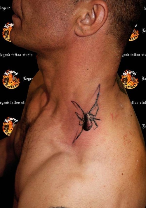 Spider Tattoo On Neck