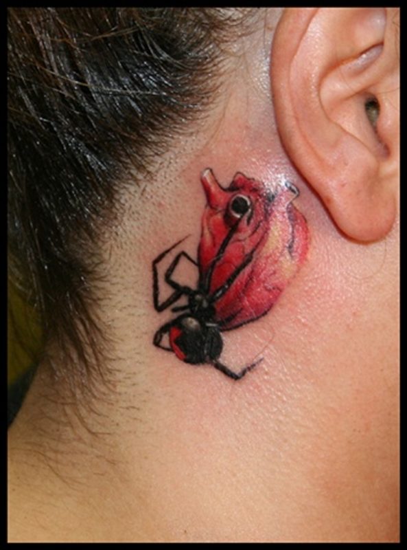 Spider With Heart Neck Tattoo