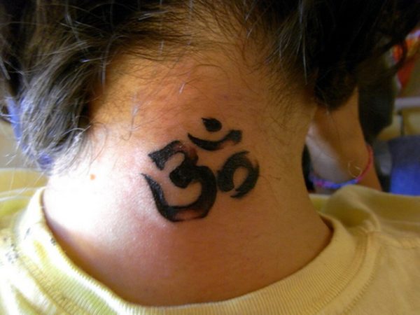 Spiritual Om Tattoo On Neck