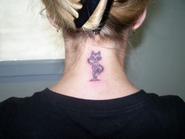 Standing Cat Tattoo On Neck