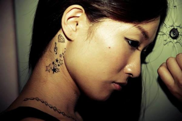 Stars And Diamond Tattoo On Neck