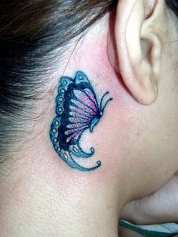 Stunning Butterfly Tattoo On Neck 