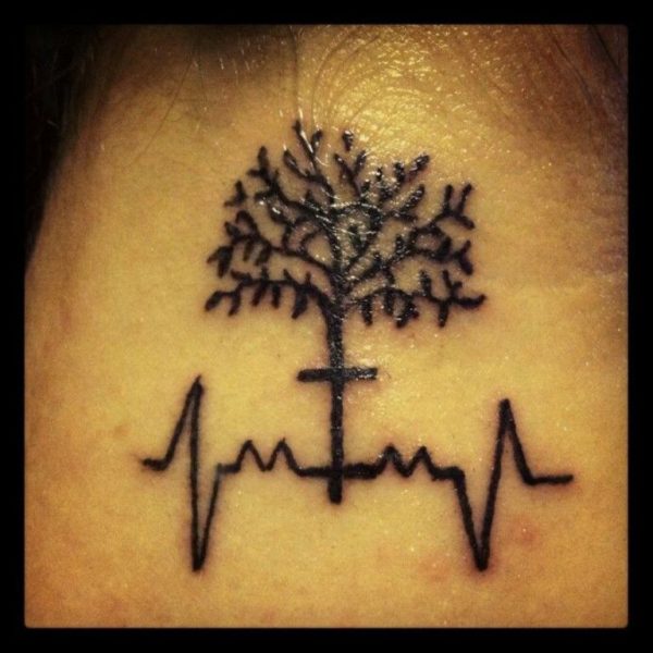 Stunning Cross Tree  Neck Tattoo