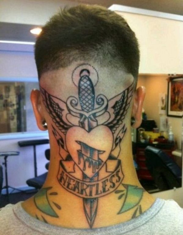 Stunning Heart Tattoo On Neck