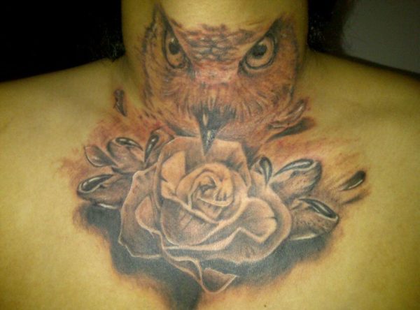 Stunning Owl Neck Tattoo For Men