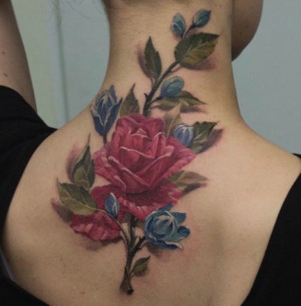 Stunning Rose Tattoo On Neck