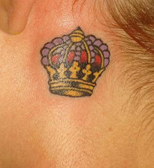 Stunning Small Crown Tattoo On Neck