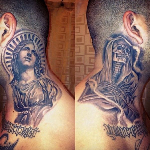 Stunning Virgin Mary Neck Tattoo