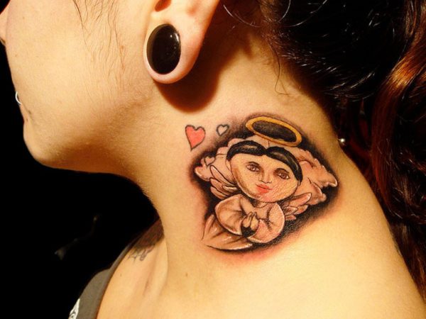 Stylish Angel Tattoo On Neck