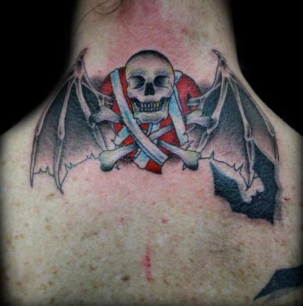 Stylish Bat Skull Tattoo On Neck