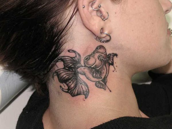 Stylish Bat Tattoo On Neck