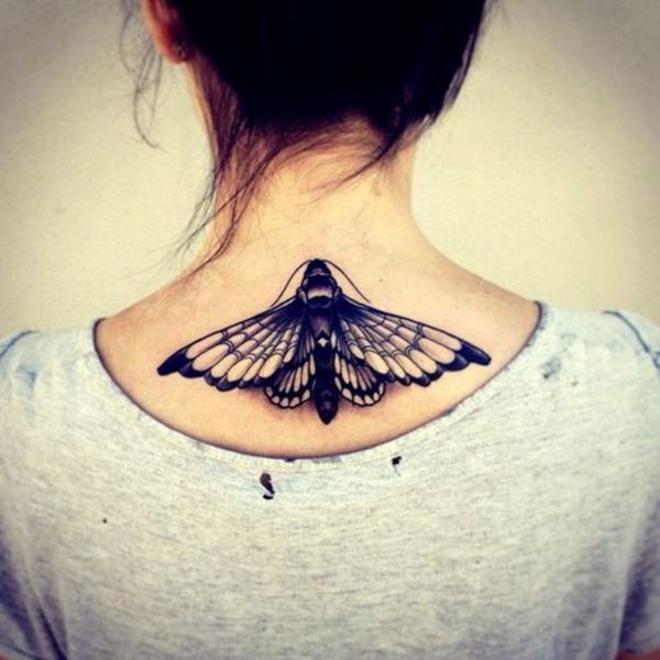 Stylish Black Butterfly Tattoo On Neck