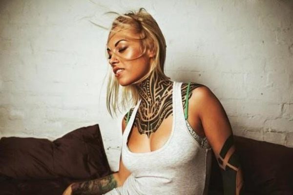 Stylish Black Tribal Tattoo On Neck