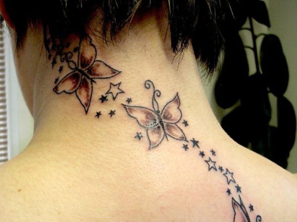 Stylish Butterfly Neck Tattoo
