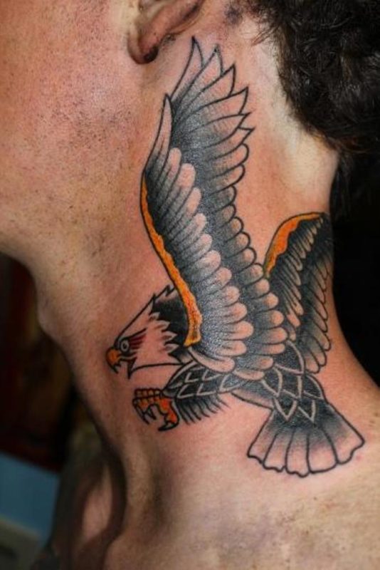 Stylish Eagle Tattoo On Neck