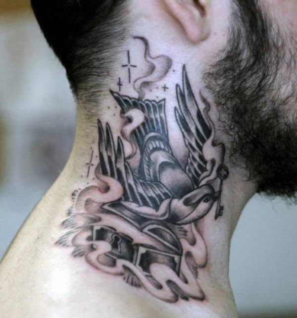 Stylish Key Tattoo On Neck