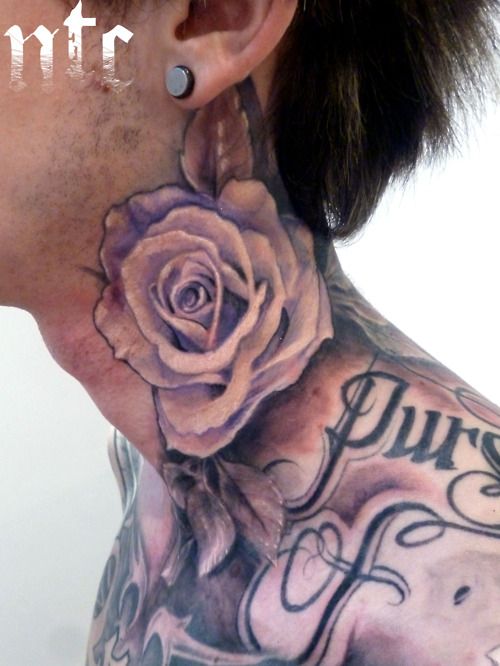 Stylish Light Rose Tattoo On Neck