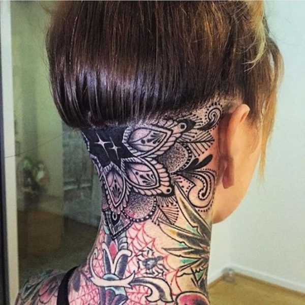 Stylish Mandala Tattoo On Neck Back