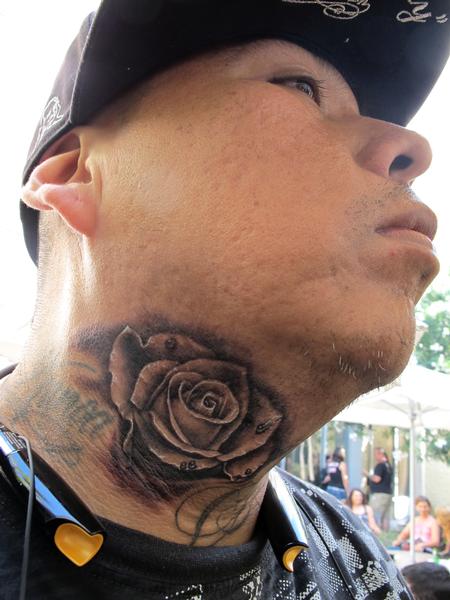 Stylish Rose Tattoo On Neck