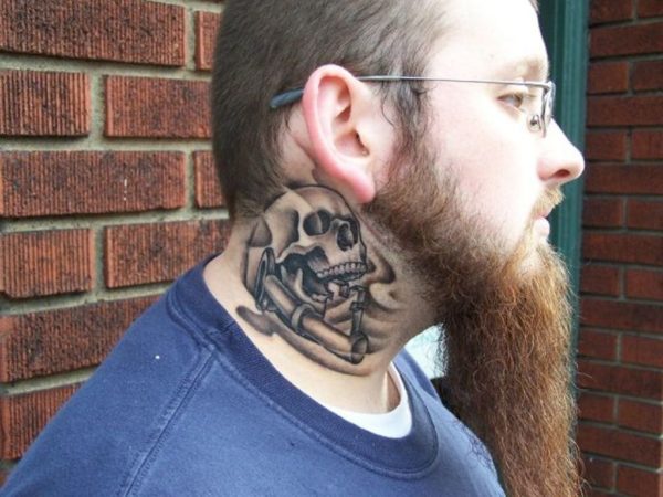 Stylish Skull Tattoo On Neck