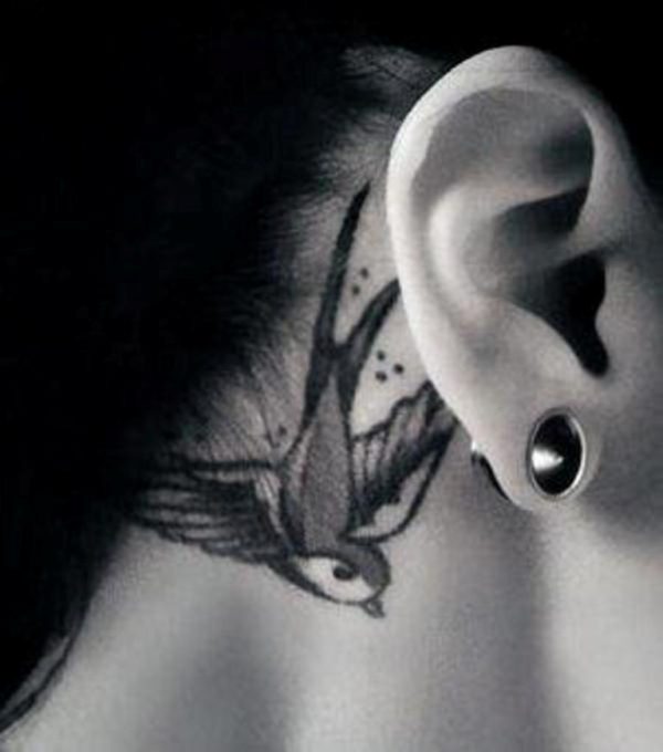 Swallow Bird Tattoo Behind Ear