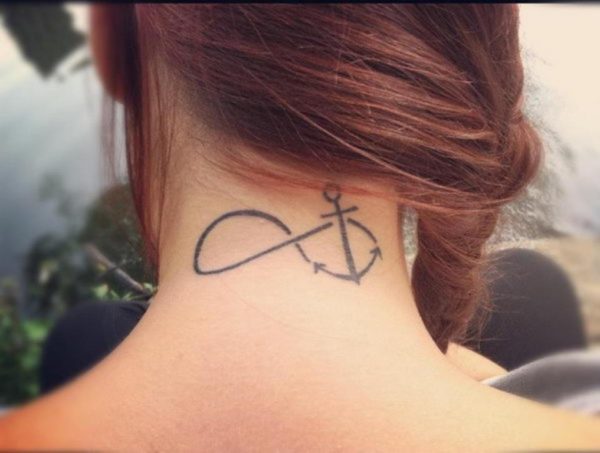 Sweet Anchor Tattoo On Neck