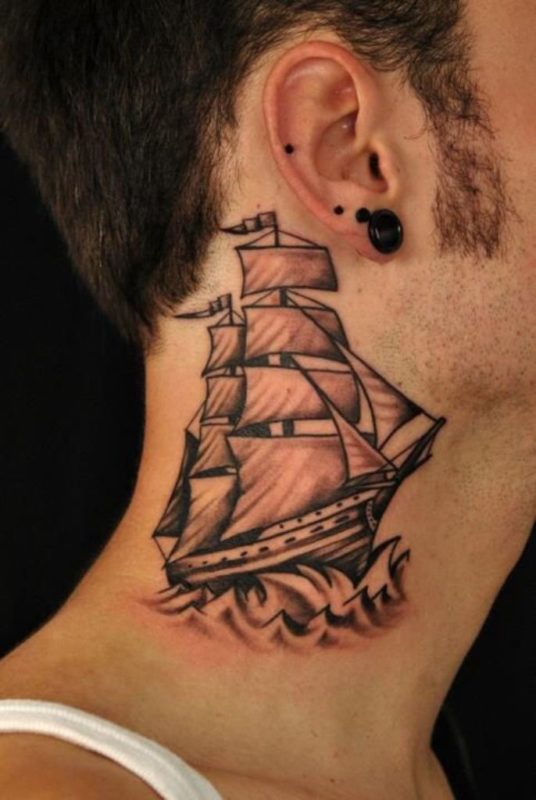 Sweet Brown Ship Neck Tattoo