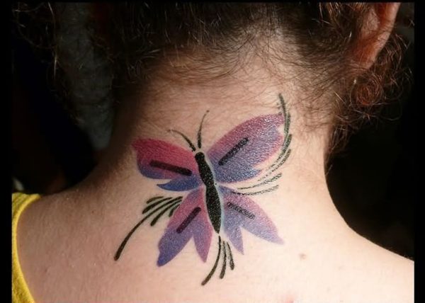 Sweet Butterfly Tattoo On Neck