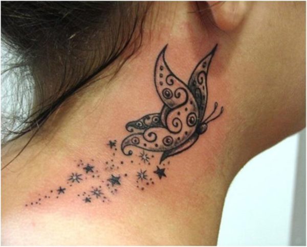 Sweet Butterfly Tattoo On Neck