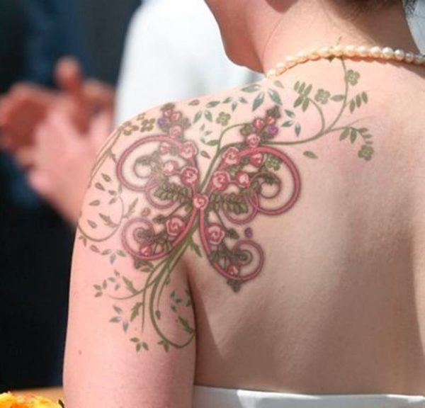 Sweet Butterfly Vine Tattoo On Neck