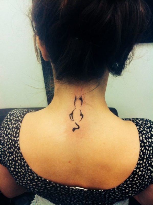 Sweet Cat Neck Back Tattoo