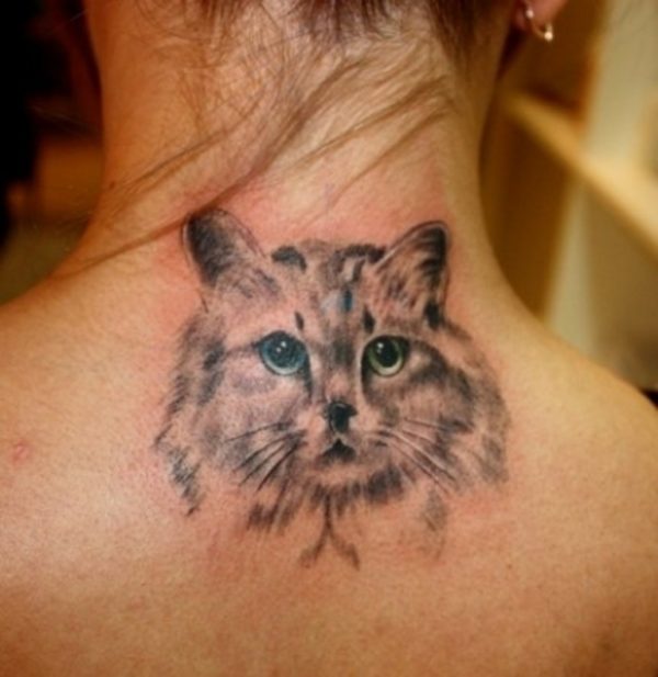 Sweet Cat Tattoo On Neck