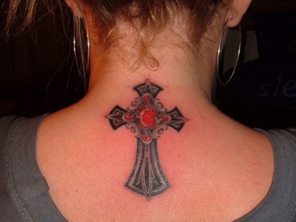 Sweet Celtic Cross Tattoo On Neck