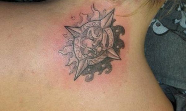 Sweet Chinese Tattoo On Neck Back