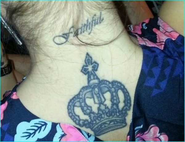 Sweet Crown Tattoo On Neck Back