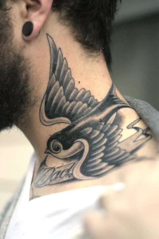 Sweet Flying Owl Tattoo On Neck