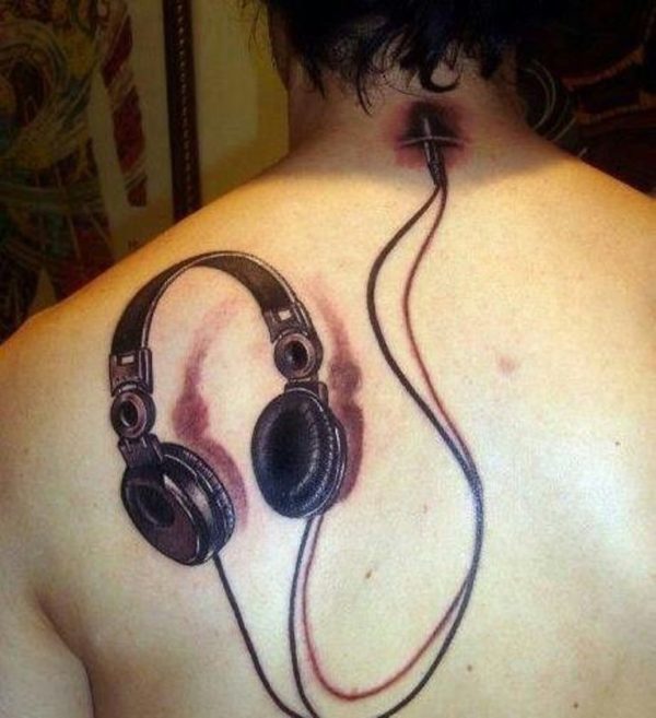 Sweet Headset Music Tattoo On Neck