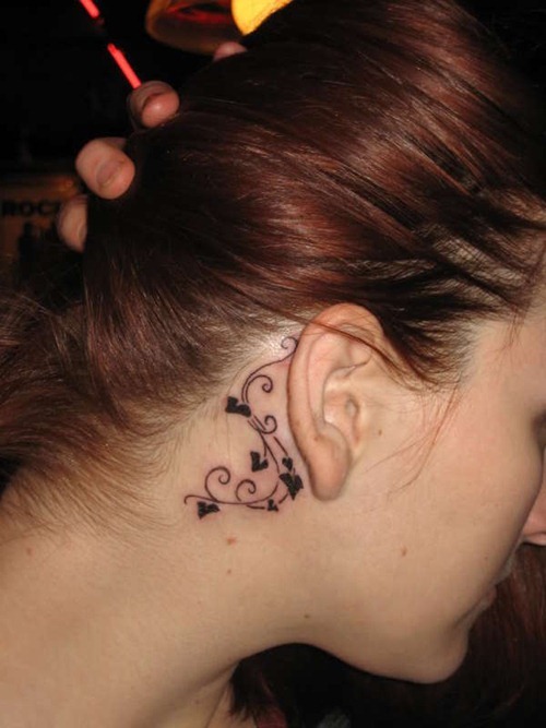 Sweet Hearts Neck Tattoo Behind Ear