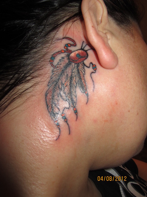 Sweet Insect Neck Tattoo Behind Ear