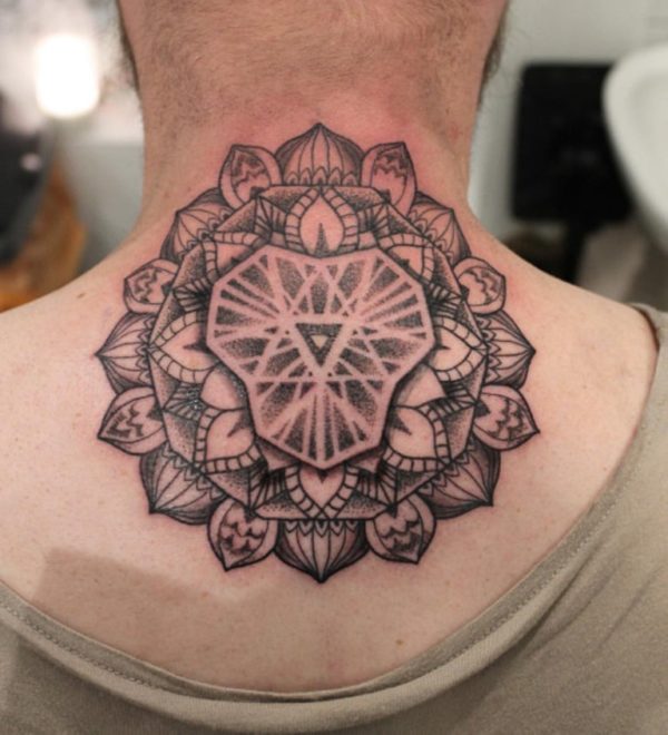 Sweet Mandala Flower Tattoo On Neck