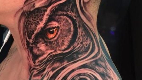 Sweet Owl Neck Tattoo