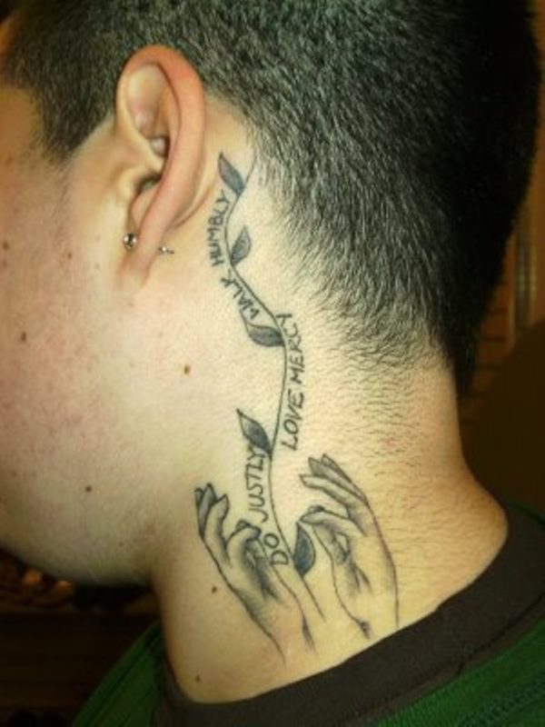 Sweet Praying Hands Neck Tattoo