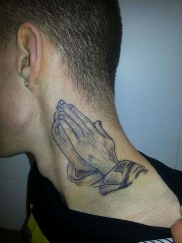 Sweet Praying hands Neck Tattoo Design