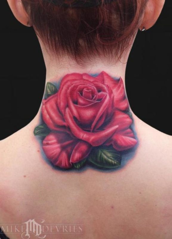 Sweet Real Rose Neck Tattoo