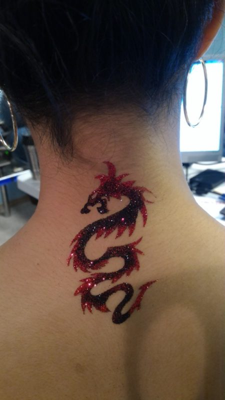 Sweet Red Dragon Neck Tattoo