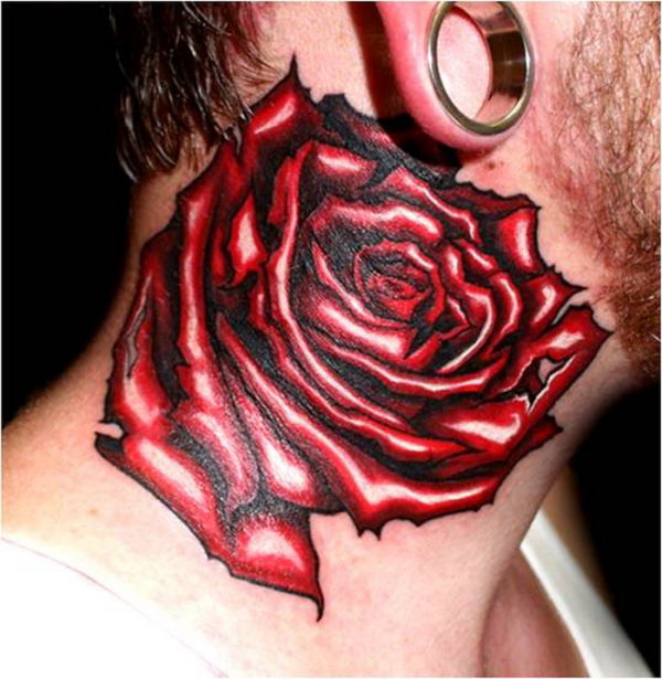 Sweet Red Rose Neck Tattoo