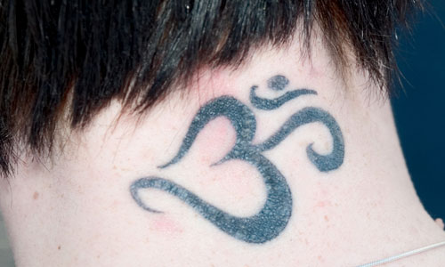 Sweet Religious Om Neck Tattoo