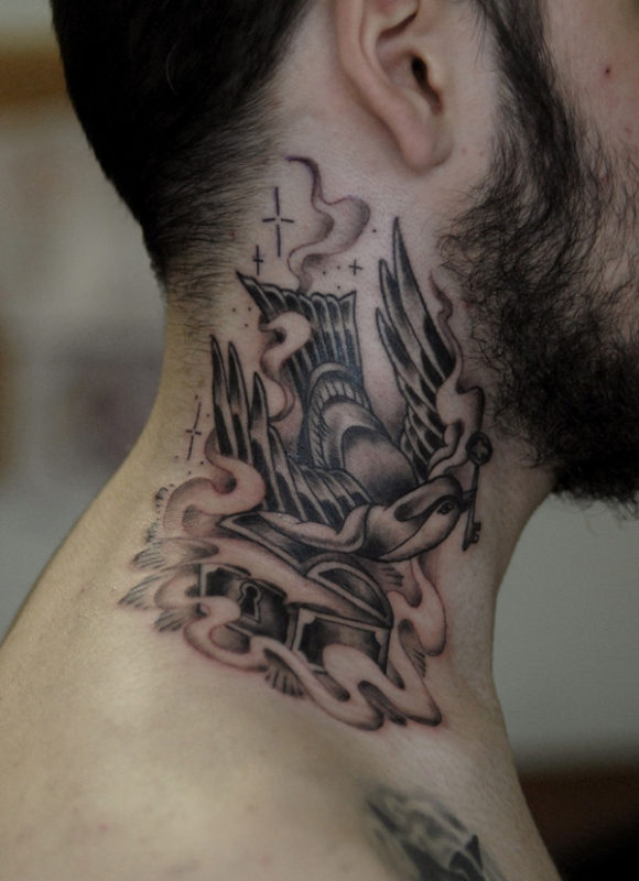 Sweet Ripped Skin Tattoo On Neck